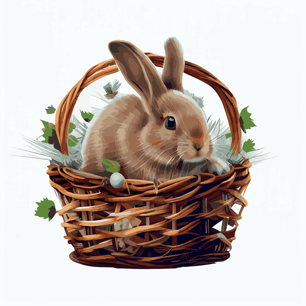 panier festif avec lapin mignon et oeufs orthodoxes de pâques sur fond clair - vecteur