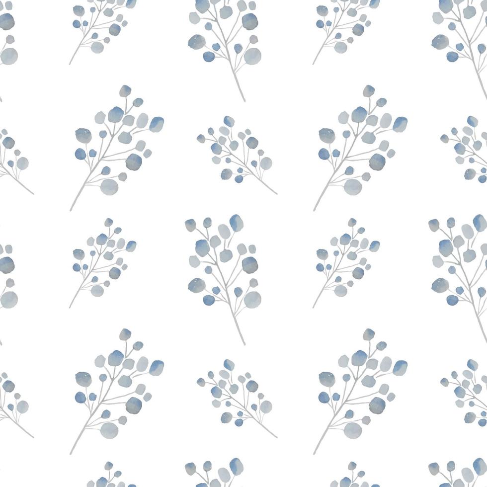 motif harmonieux, arrière-plan, impression de texture avec des plantes de couleur bleue dessinées à la main à l'aquarelle légère. tissu textile tendre et élégant, mise en page de toile de fond de papier d'emballage vecteur