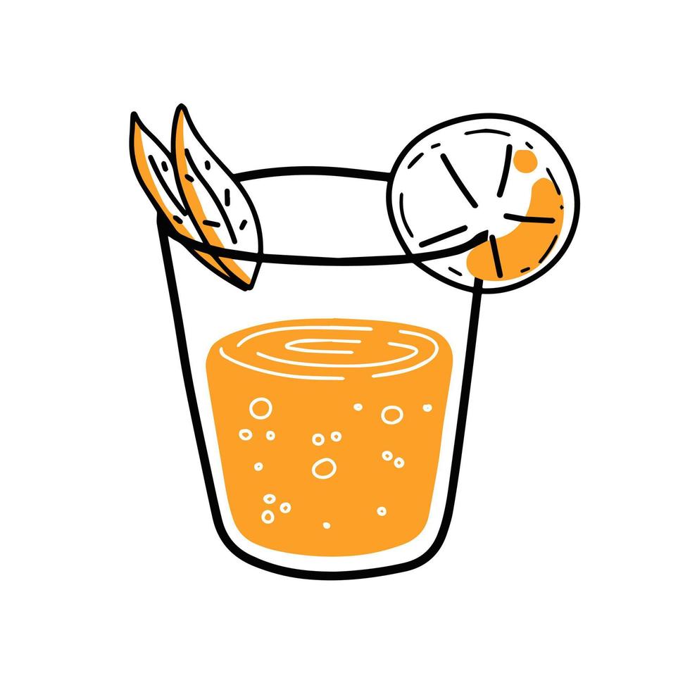 du jus d'orange. verre de boisson fraîche. désaltérant et cocktail d'été. caricature de contour à la mode vecteur