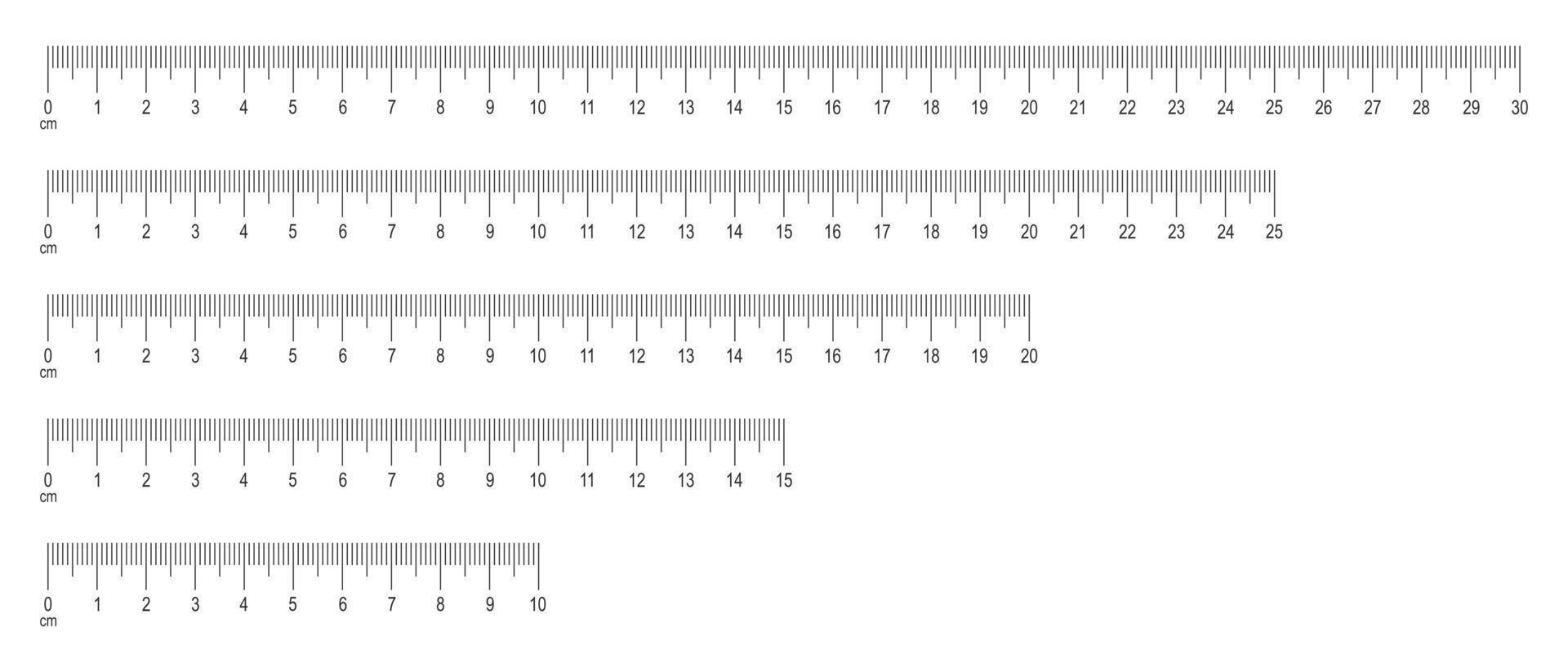 échelle de règle avec jeu de nombres. tableau de mesure horizontal avec un balisage de 30, 25, 20, 25, 10 centimètres. outil de calcul ou de couture pour mesurer la distance, la hauteur ou la longueur vecteur