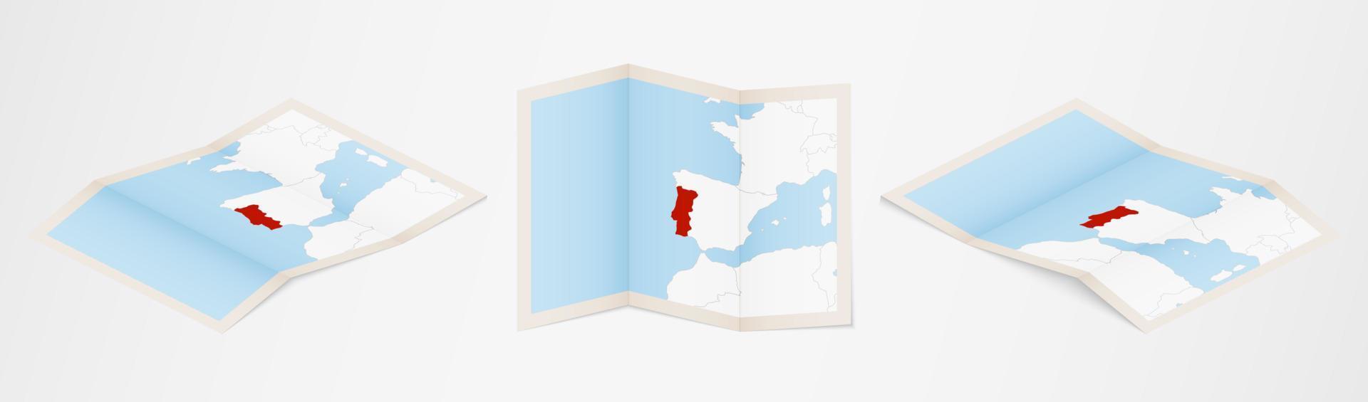 carte pliée du portugal en trois versions différentes. vecteur