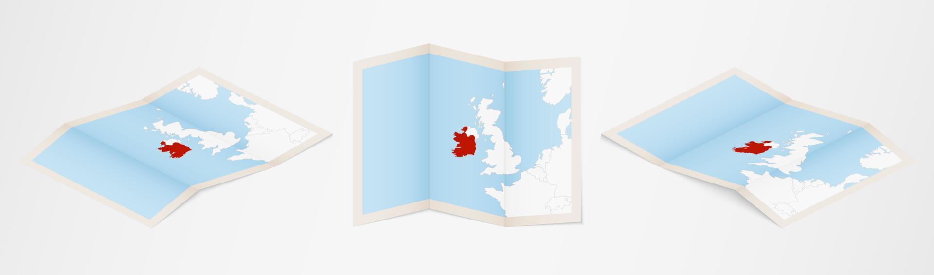 carte pliée de l'irlande en trois versions différentes. vecteur