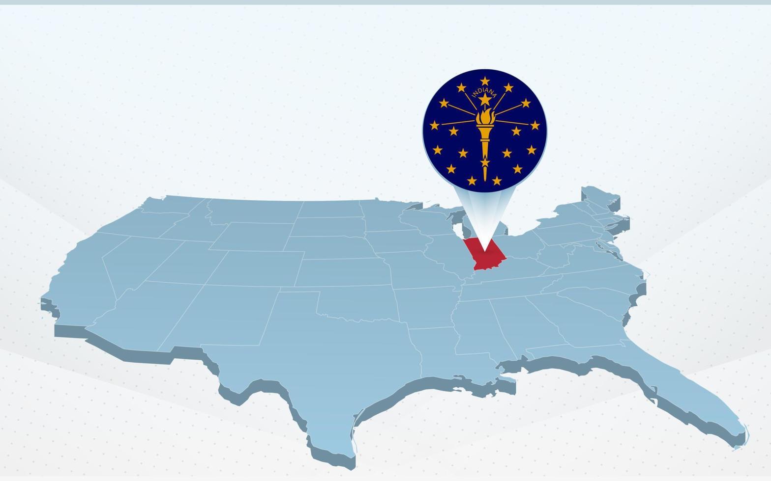 Carte de l'état de l'Indiana sur la carte des États-Unis d'Amérique en perspective. vecteur