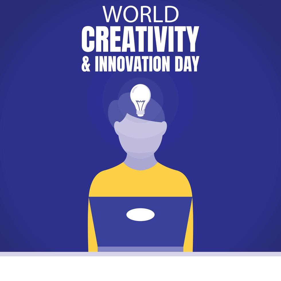 illustration graphique vectoriel d'un homme utilise un ordinateur portable, montrant le clignotement d'une lampe frontale, parfait pour la journée internationale, la journée mondiale de la créativité et de l'innovation, la célébration, la carte de voeux, etc.