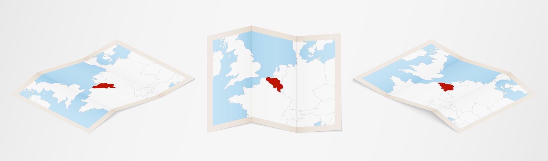 carte pliée de la belgique en trois versions différentes. vecteur