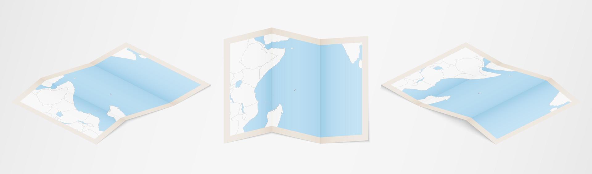 carte pliée des seychelles en trois versions différentes. vecteur