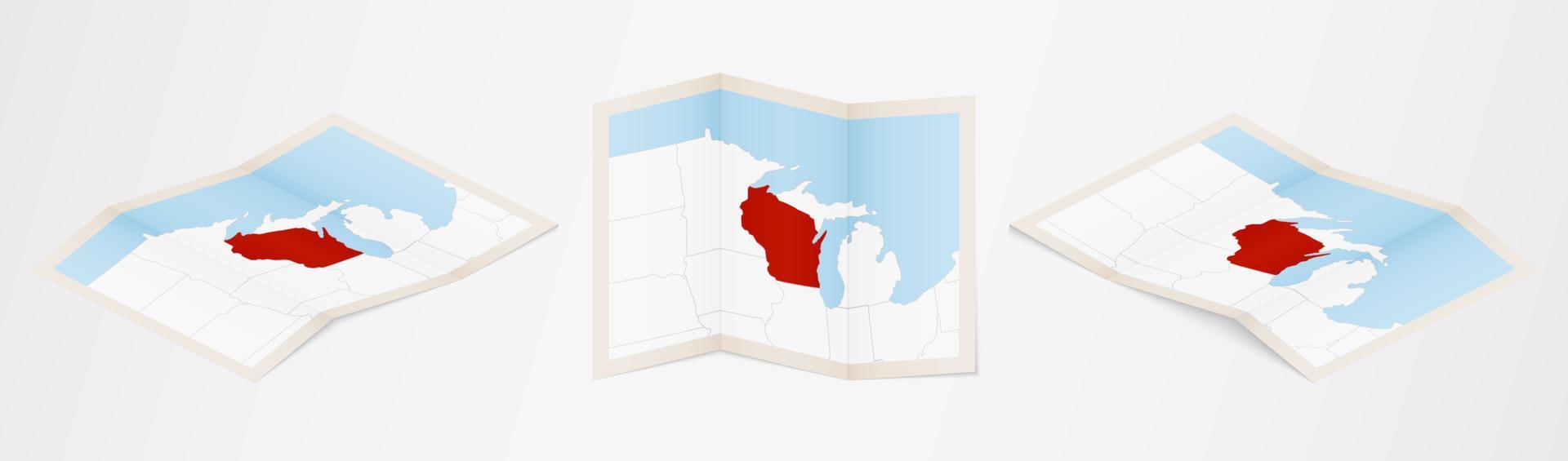 carte pliée du wisconsin en trois versions différentes. vecteur