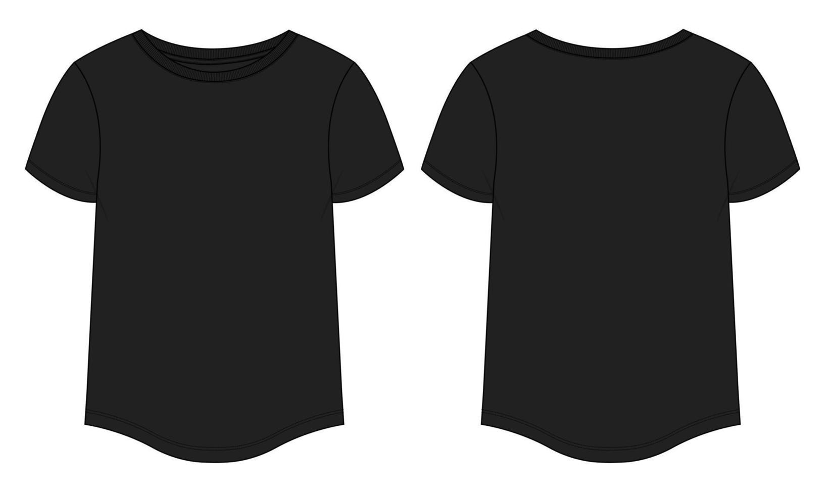 t-shirt à manches courtes avec ourlet en bas arrondi modèle d'illustration vectorielle de dessin plat de mode technique pour bébés filles et dames. vecteur