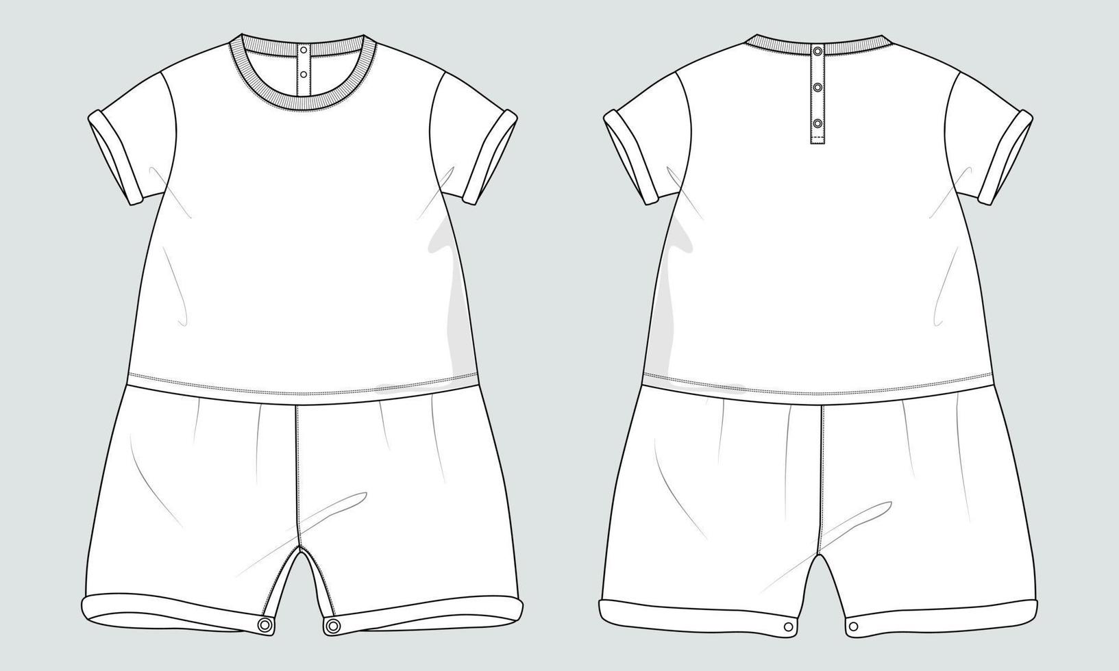 t-shirt tops et shorts robe design mode technique croquis plat modèle d'illustration vectorielle pour les enfants. vecteur