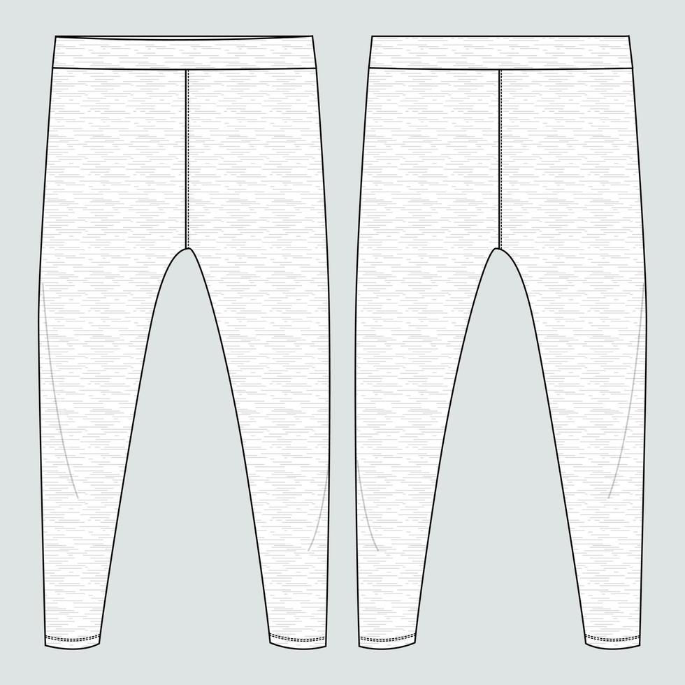 pantalon legging pour femme mode technique croquis plat modèle d'illustration vectorielle vues avant et arrière isolées sur fond gris. vecteur