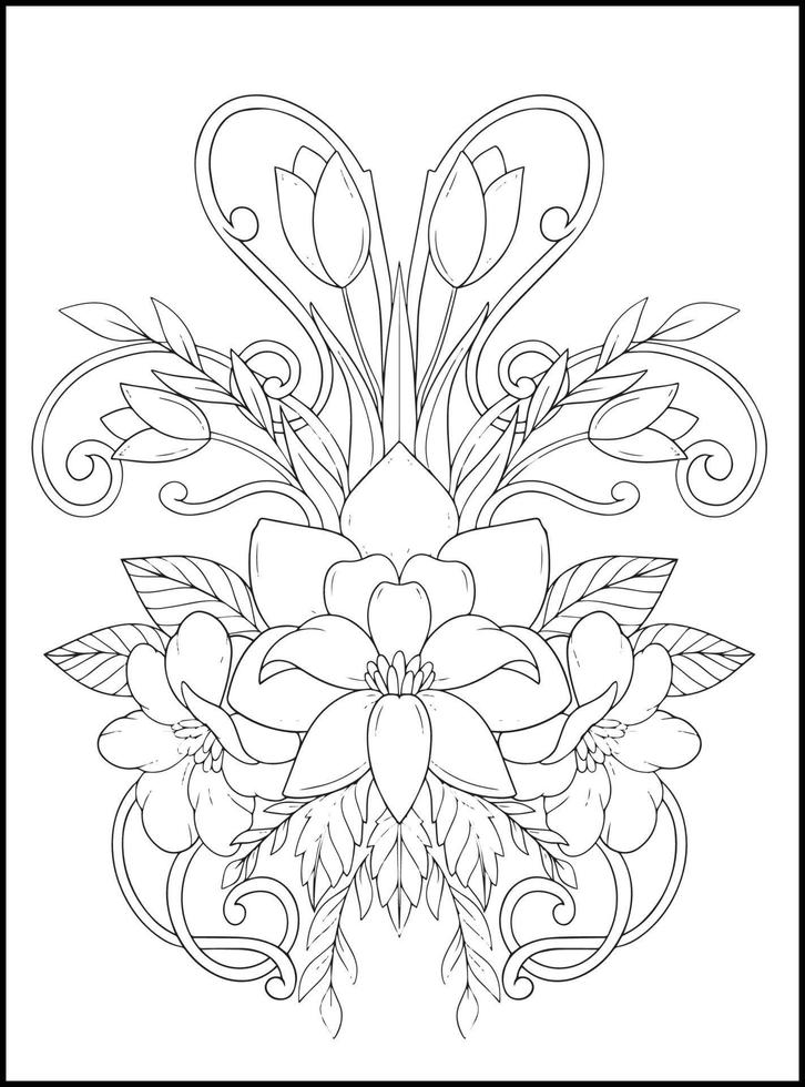 fleurs pages de livre de coloriage pour adultes vecteur