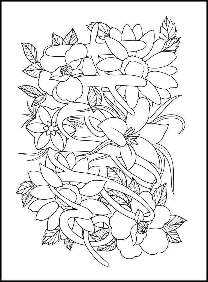 fleurs pages de livre de coloriage pour adultes vecteur