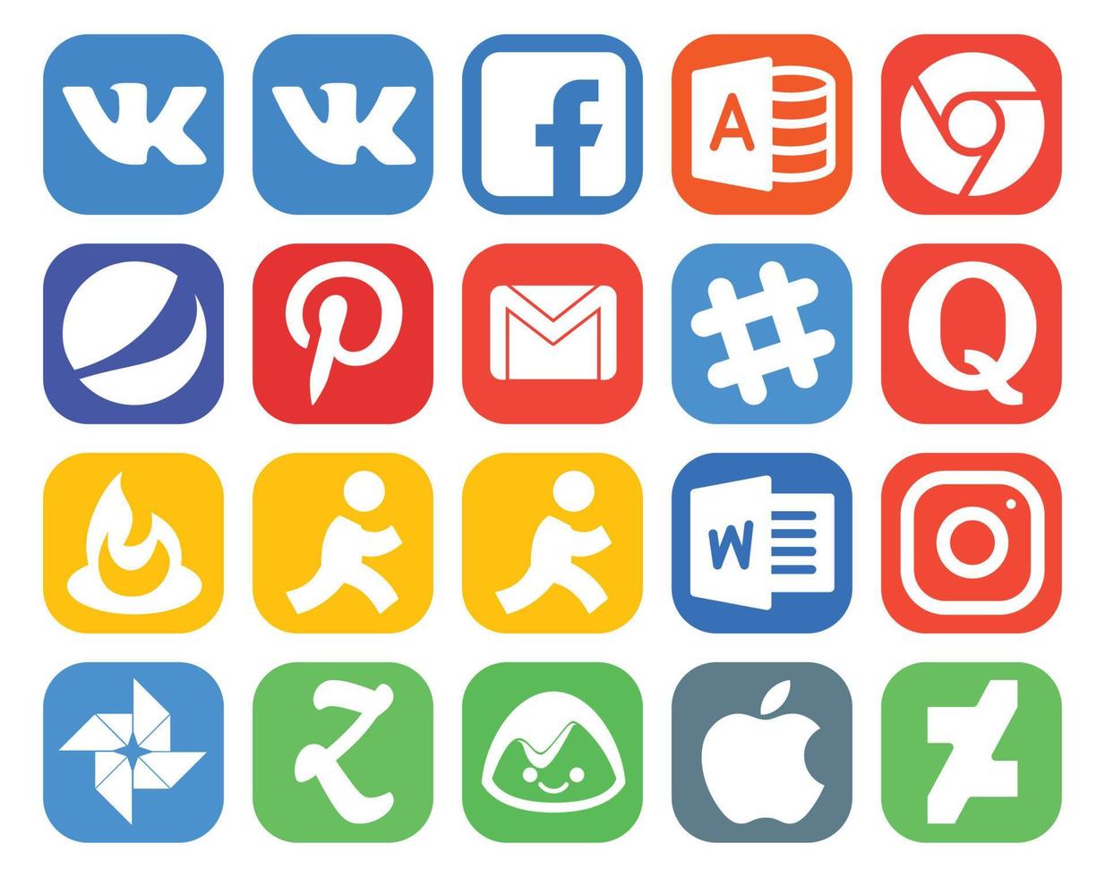 20 pack d'icônes de médias sociaux comprenant une question d'objectif de courrier de mot photo vecteur