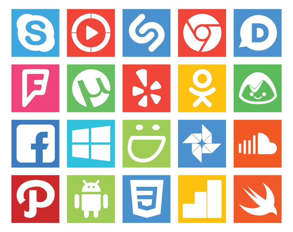 pack de 20 icônes de médias sociaux, y compris photo sonore utorrent smugmug facebook vecteur