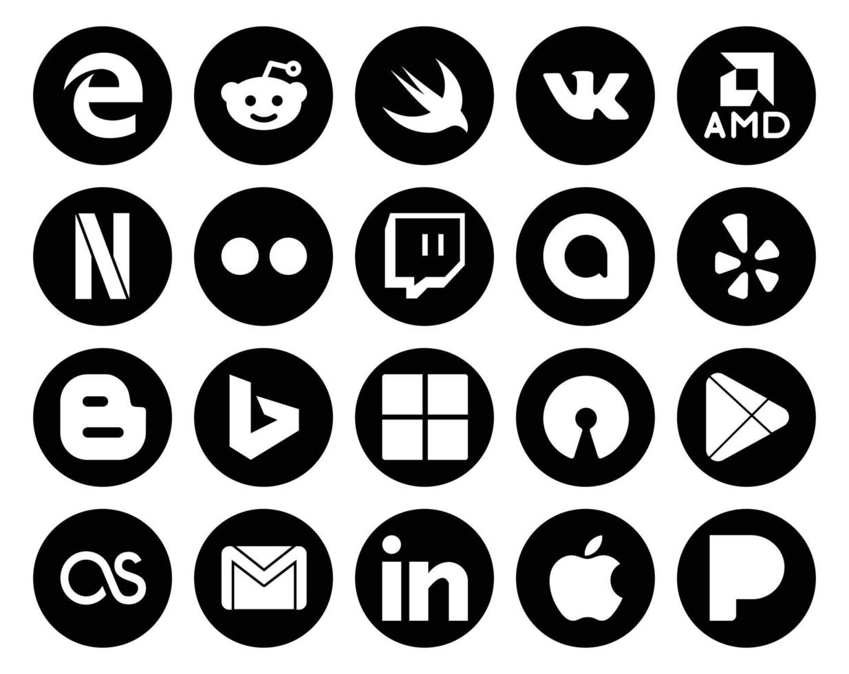 pack de 20 icônes de médias sociaux, y compris les applications gmail google allo google play microsoft vecteur