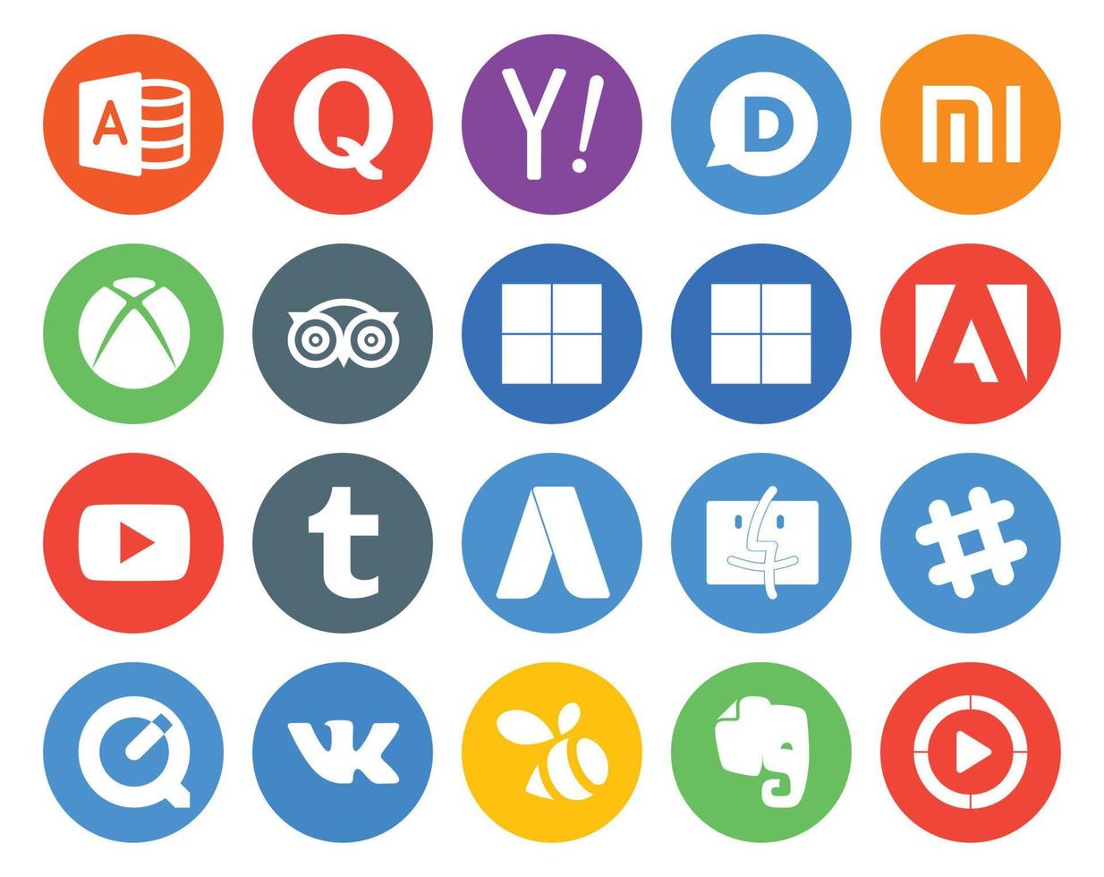 pack de 20 icônes de médias sociaux, y compris adwords slack tripadvisor tumblr youtube vecteur