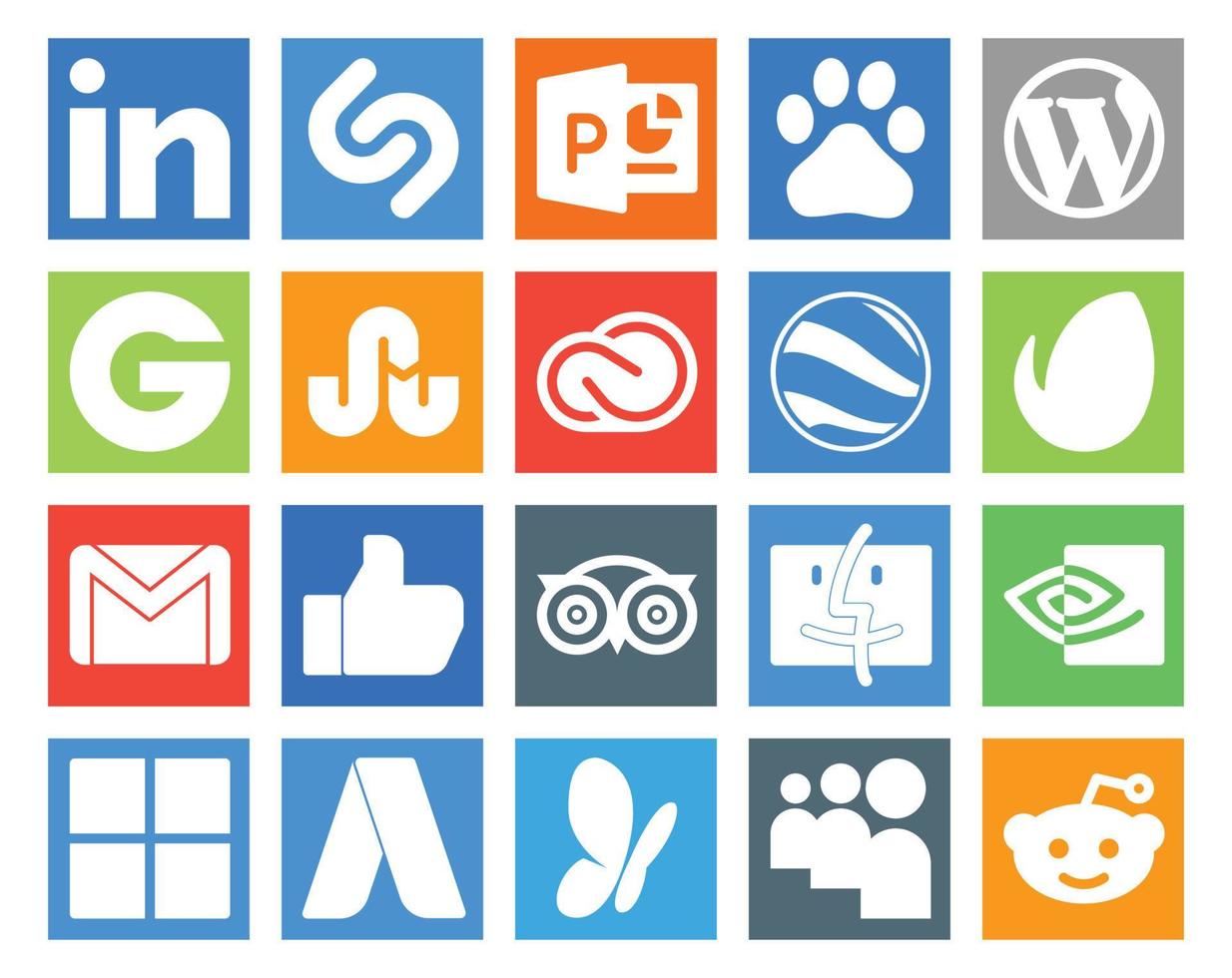 pack de 20 icônes de médias sociaux, y compris tripadvisor mail creative cloud email envato vecteur