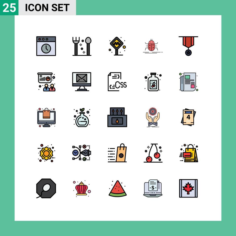 symboles d'icônes universelles groupe de 25 couleurs plates de lignes remplies modernes de support de virus de décoration bogues de test éléments de conception vectoriels modifiables vecteur