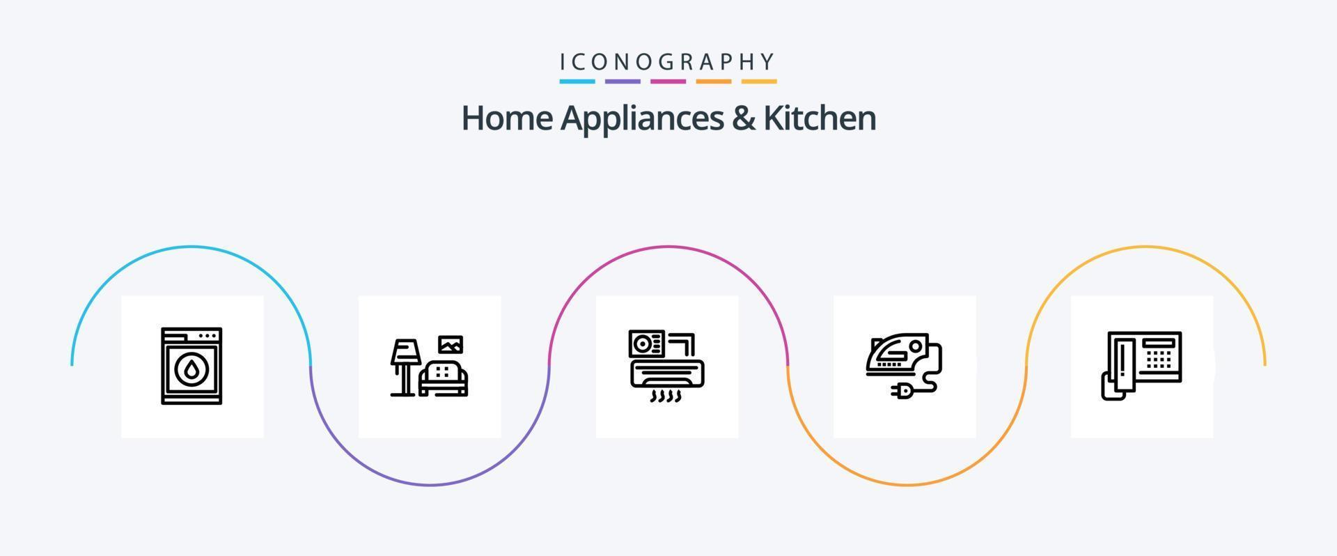 appareils électroménagers et pack d'icônes de la ligne de cuisine 5, y compris la cuisine. salle. sofa. ac . air vecteur