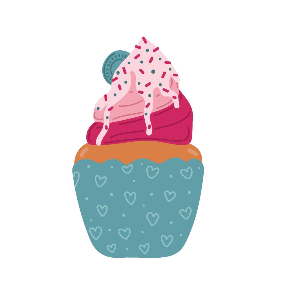 icône de cupcake valentine avec cerise en forme de coeur dans un style plat isolé sur fond blanc. notion d'amour. illustration vectorielle. vecteur