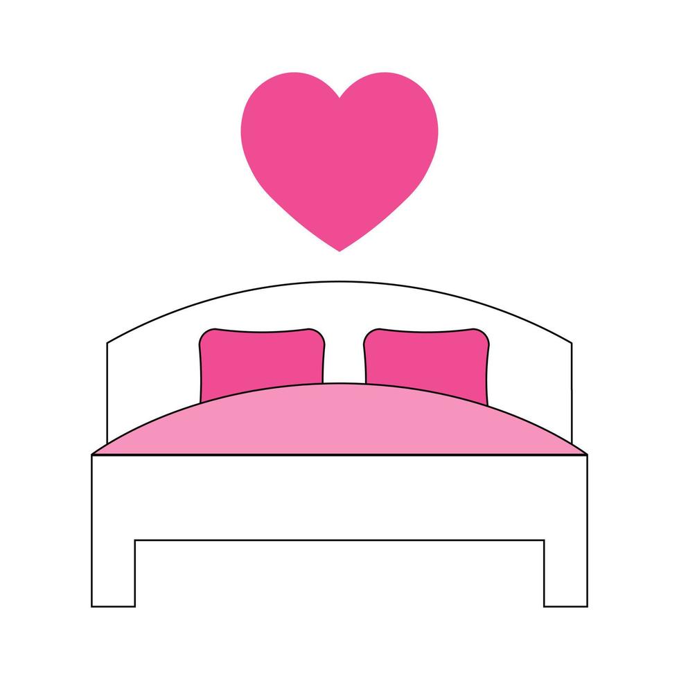 illustration simple de lit avec icône de coeur pour st. La Saint-Valentin vecteur