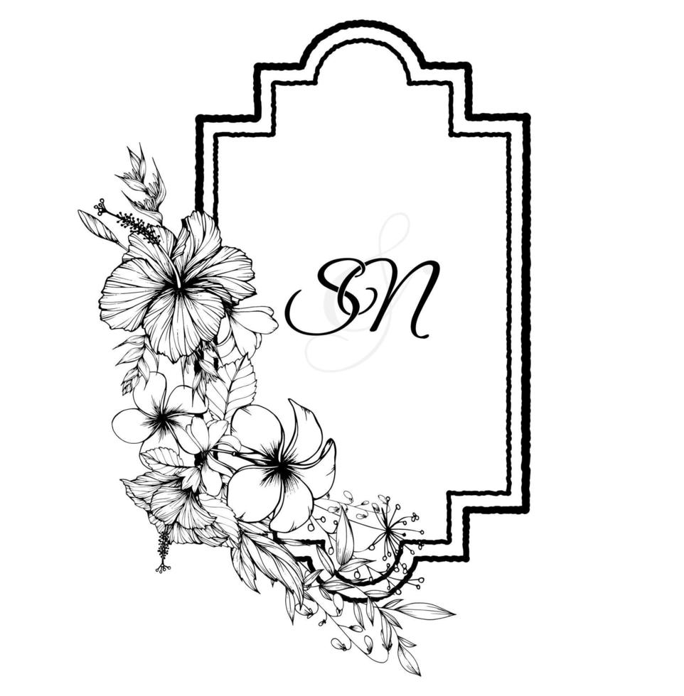 logo de crête de mariage, monogramme de crête de mariage initial sn. logo de mariage, illustration vectorielle de crête de mariage personnalisée dessinée à la main. vecteur