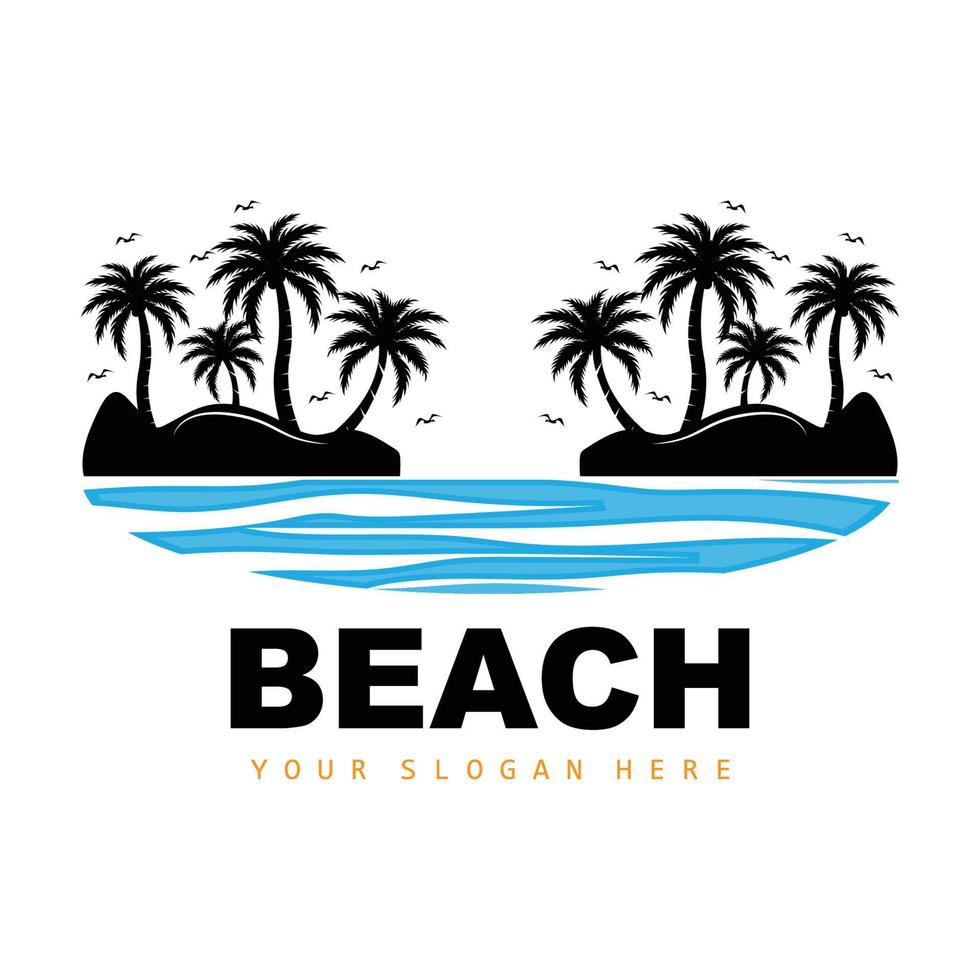 logo de cocotier et de plage, conception de paysage de nature océanique, vecteur de plante d'icône de plage