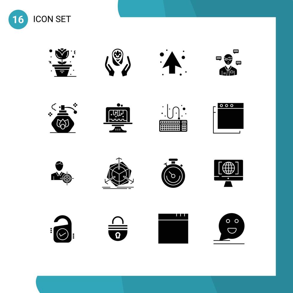 16 interface utilisateur pack de glyphes solides de signes et symboles modernes de nettoyage chat flèche sms homme éléments de conception vectoriels modifiables vecteur
