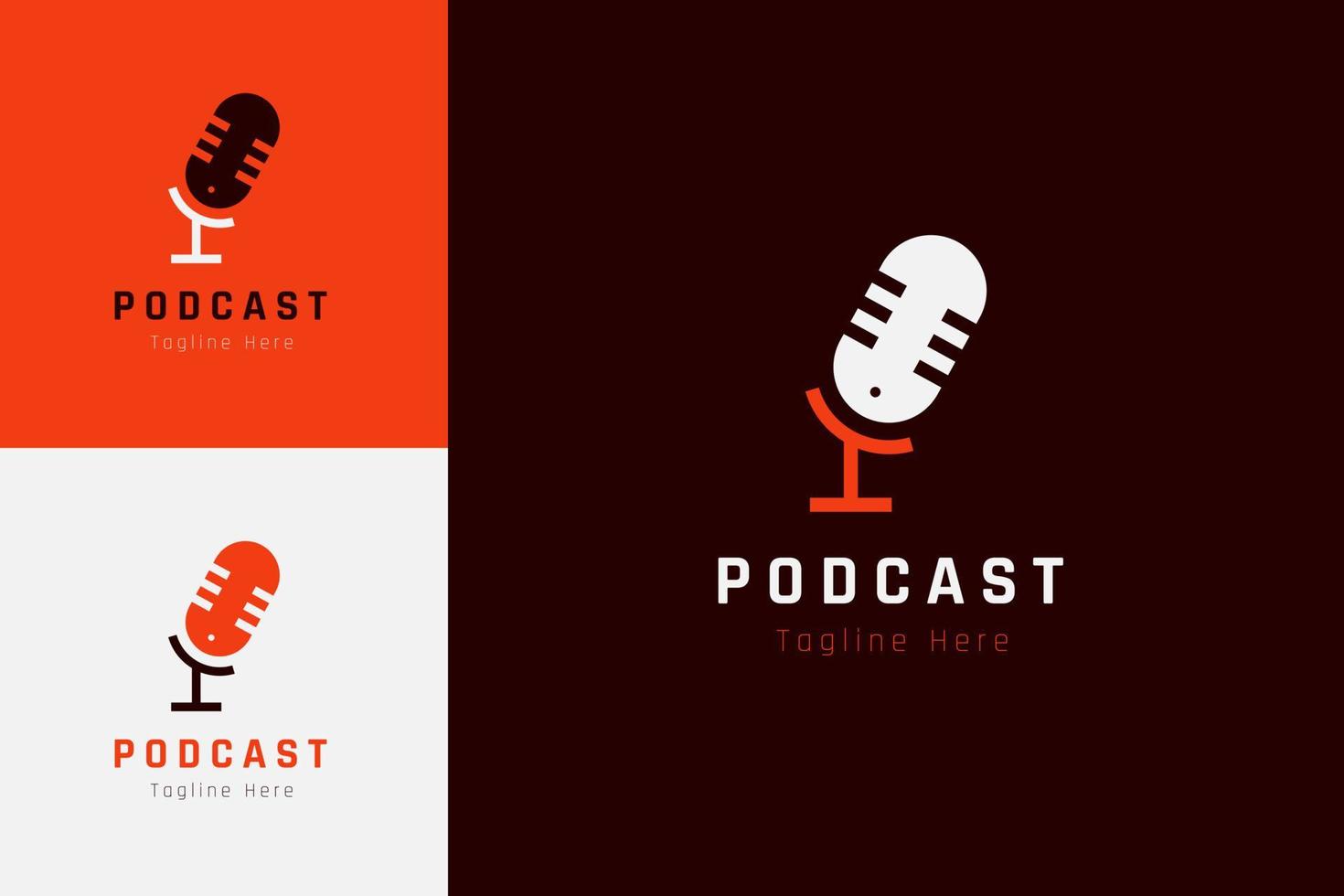 ensemble de modèle de conception de vecteur de logo de microphone de podcast avec un style de couleur différent