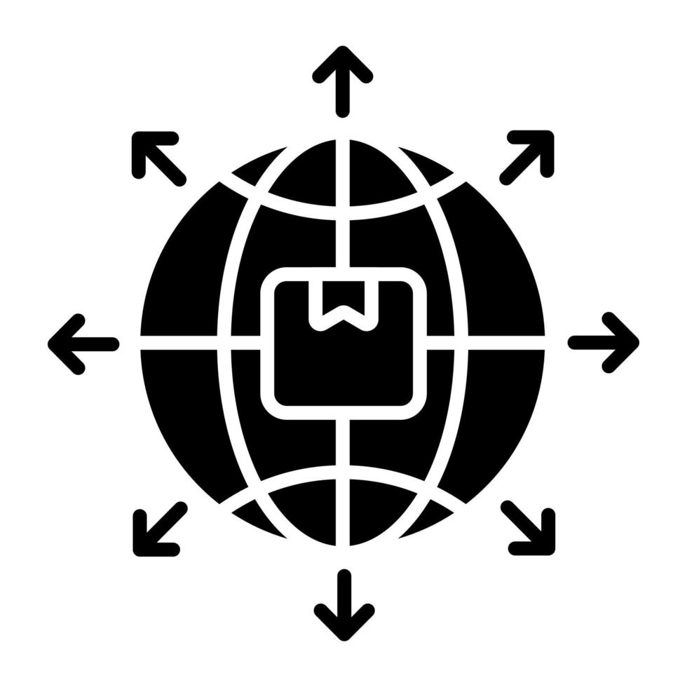 paquet, colis à l'intérieur de l'icône de vecteur de globe de livraison mondiale