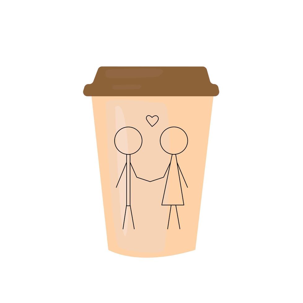 gobelet en papier avec homme et femme. amour tasse de papier café.illustration vectorielle en style cartoon plat vecteur