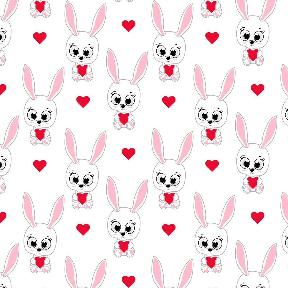 patern sans couture pour la saint valentin. lapin mignon avec coeur rouge. conception pour cartes de voeux, bannière d'amour, décoration vecteur