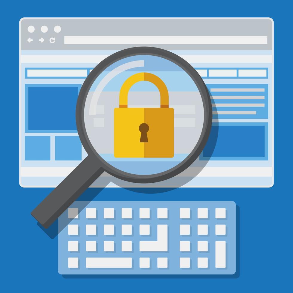 loupe zoom cadenas et clé avec fond de navigateur web vecteur