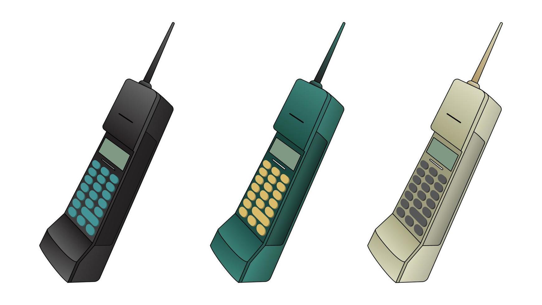 vieux vecteur de téléphone portable. vieux téléphones à clavier, ensemble d'objets vectoriels nostalgie.