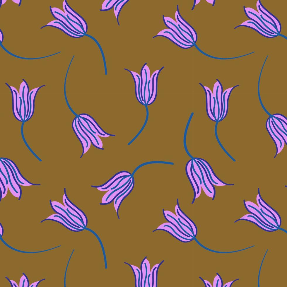 joli motif de répétition sans couture avec des fleurs lilas sur fond marron, motif floral pour toutes les saisons. dessin de fleurs lumineuses dans un motif pour les textiles, le papier d'emballage et la conception d'emballages. vecteur
