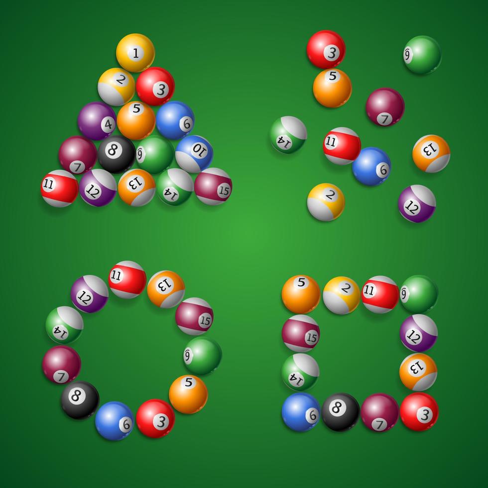 ensemble de boules de billard 3d détaillées et réalistes. vecteur