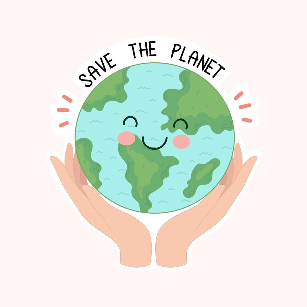 sauvez la conception mignonne d'illustration de doodle de planète. journée mondiale de l'environnement vecteur