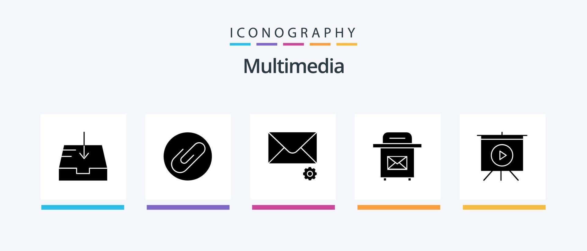 pack d'icônes multimédia glyphe 5 comprenant. préférences. vidéo. planche. conception d'icônes créatives vecteur