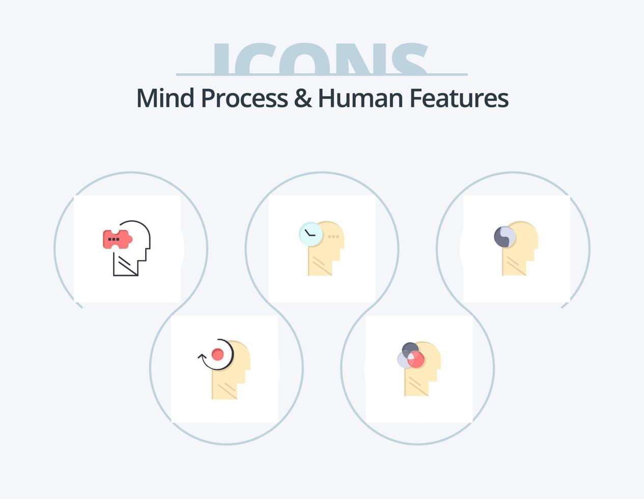 processus mental et caractéristiques humaines pack d'icônes plat 5 conception d'icônes. brian. diriger. logique. les pensées . temps vecteur