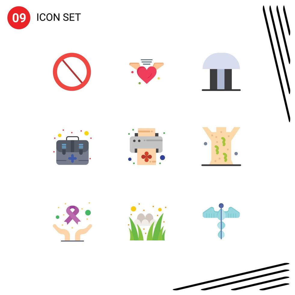 groupe de 9 signes et symboles de couleurs plates pour le kit d'aide au mariage d'urgence cour de justice éléments de conception vectoriels modifiables vecteur
