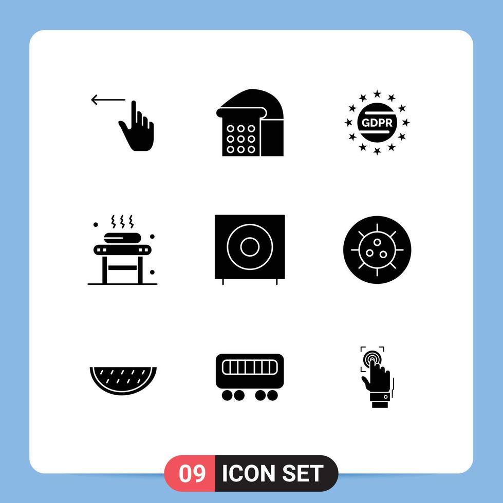 interface utilisateur pack de 9 glyphes solides de base d'appareils bien-être droit spa massage éléments de conception vectoriels modifiables vecteur