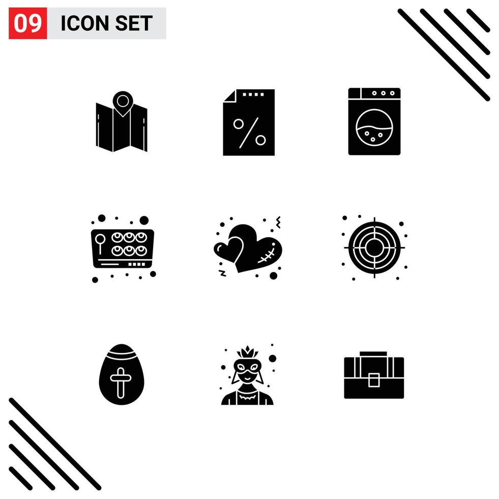 pack d'icônes vectorielles stock de 9 signes et symboles de ligne pour l'amour coeur impôt jeu amusant éléments de conception vectoriels modifiables vecteur