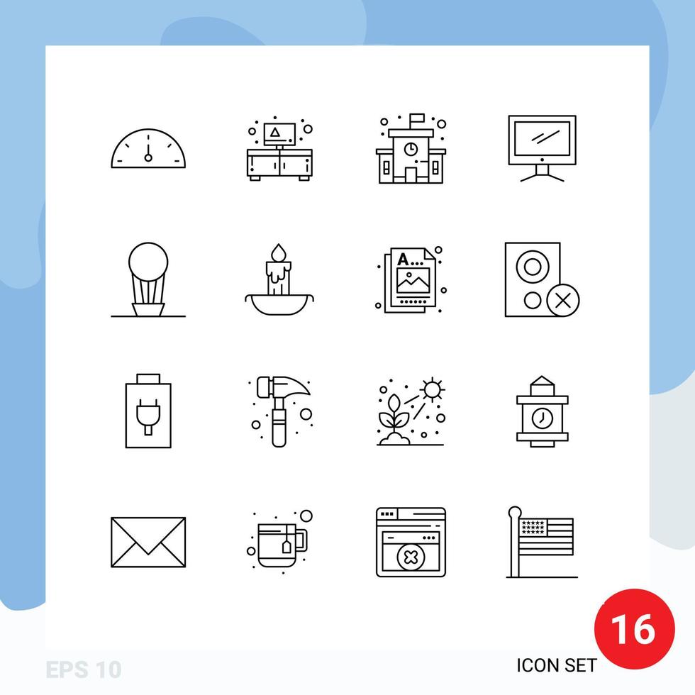 ensemble de 16 symboles universels d'éléments de conception vectoriels modifiables de dispositif pc d'éducation à air chaud vecteur