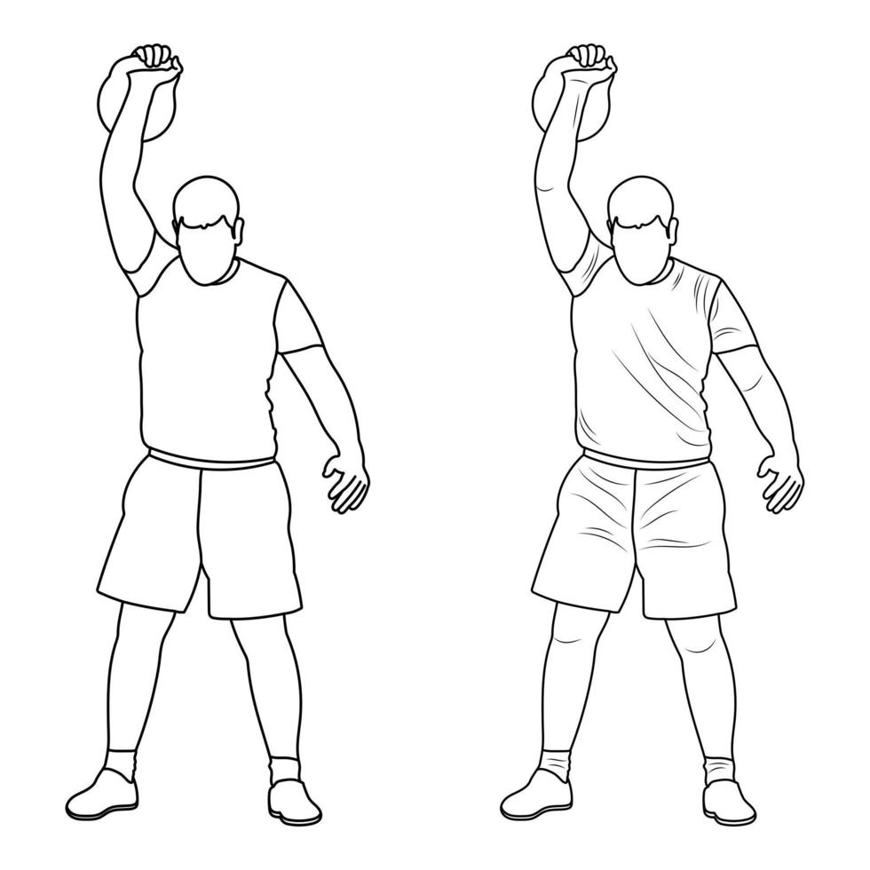 croquis athlète haltérophile ascenseur kettlebell, poids. musculation. contour de la silhouette de la figure du sport vecteur