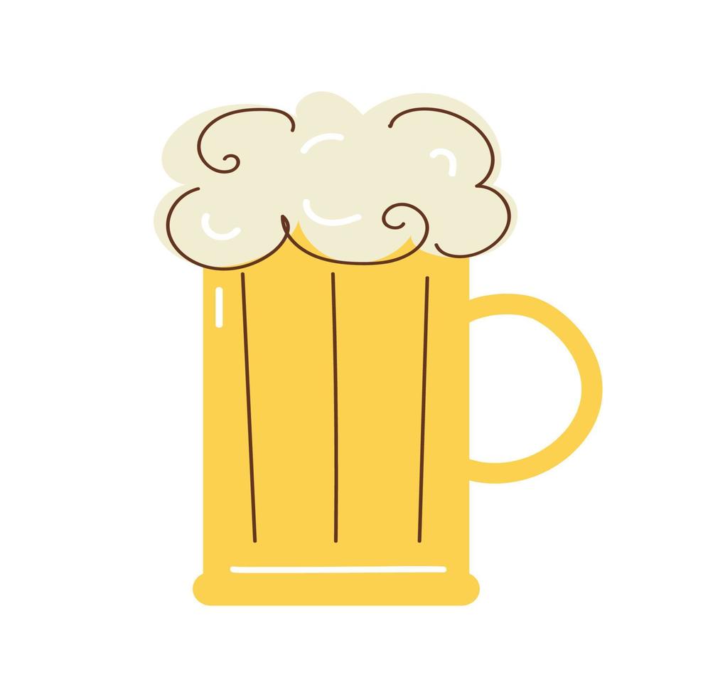chope de bière sur fond blanc. illustration vectorielle de dessin animé doodle. vecteur