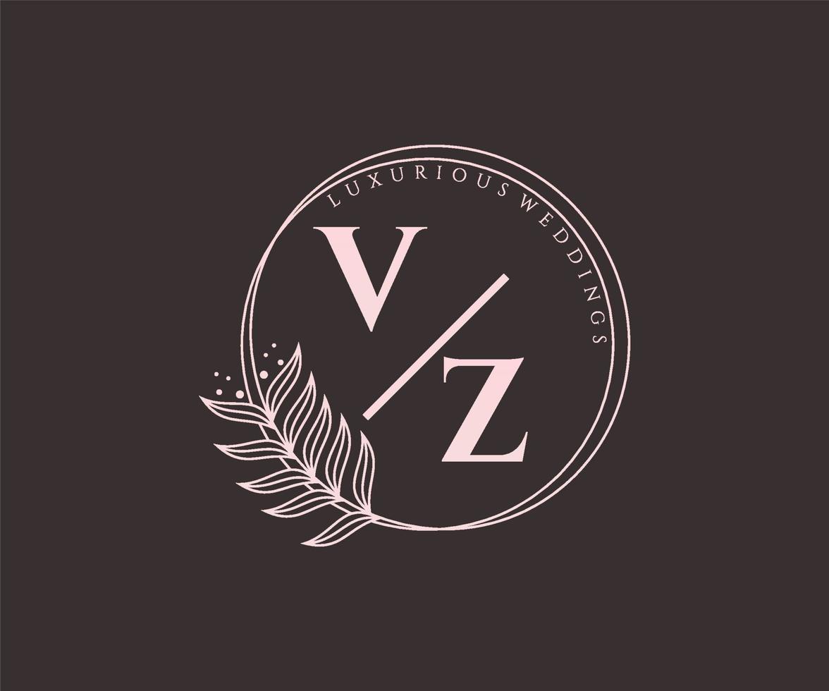 modèle de logos de monogramme de mariage lettre initiales vz, modèles minimalistes et floraux modernes dessinés à la main pour cartes d'invitation, réservez la date, identité élégante. vecteur