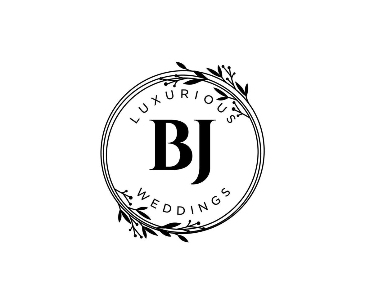 bj initiales lettre modèle de logos de monogramme de mariage, modèles minimalistes et floraux modernes dessinés à la main pour cartes d'invitation, réservez la date, identité élégante. vecteur