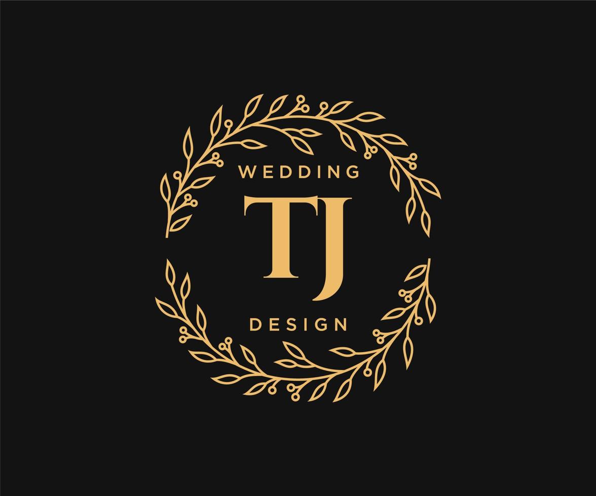 tj initiales lettre collection de logos de monogramme de mariage, modèles minimalistes et floraux modernes dessinés à la main pour cartes d'invitation, réservez la date, identité élégante pour restaurant, boutique, café en image vectorielle vecteur