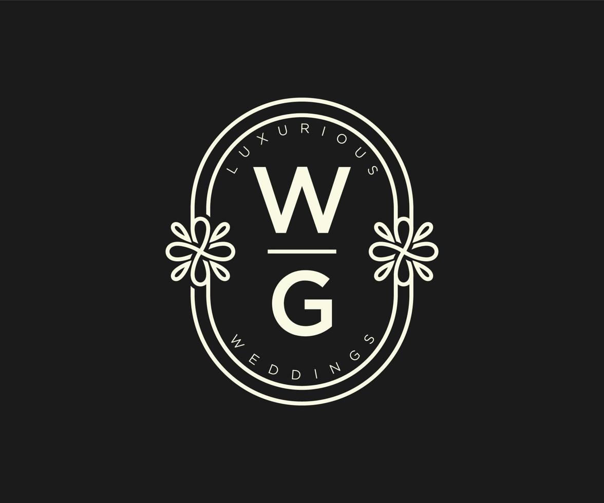 wg initiales lettre mariage monogramme logos modèle, modèles minimalistes et floraux modernes dessinés à la main pour cartes d'invitation, réservez la date, identité élégante. vecteur