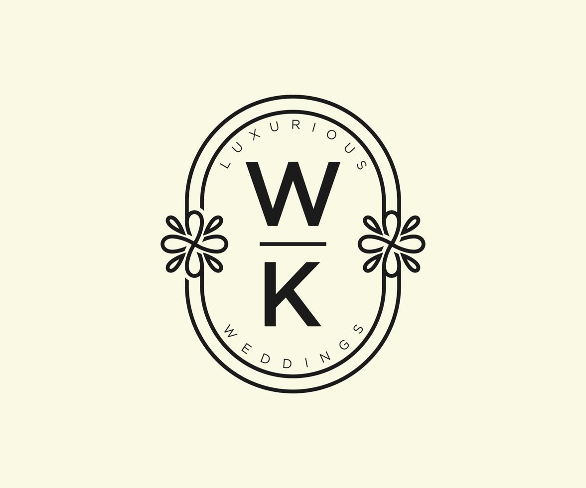 wk initiales lettre mariage monogramme logos modèle, modèles minimalistes et floraux modernes dessinés à la main pour cartes d'invitation, réservez la date, identité élégante. vecteur